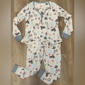 Layla Cream and Gray Cartoon Animal Pajamas size S